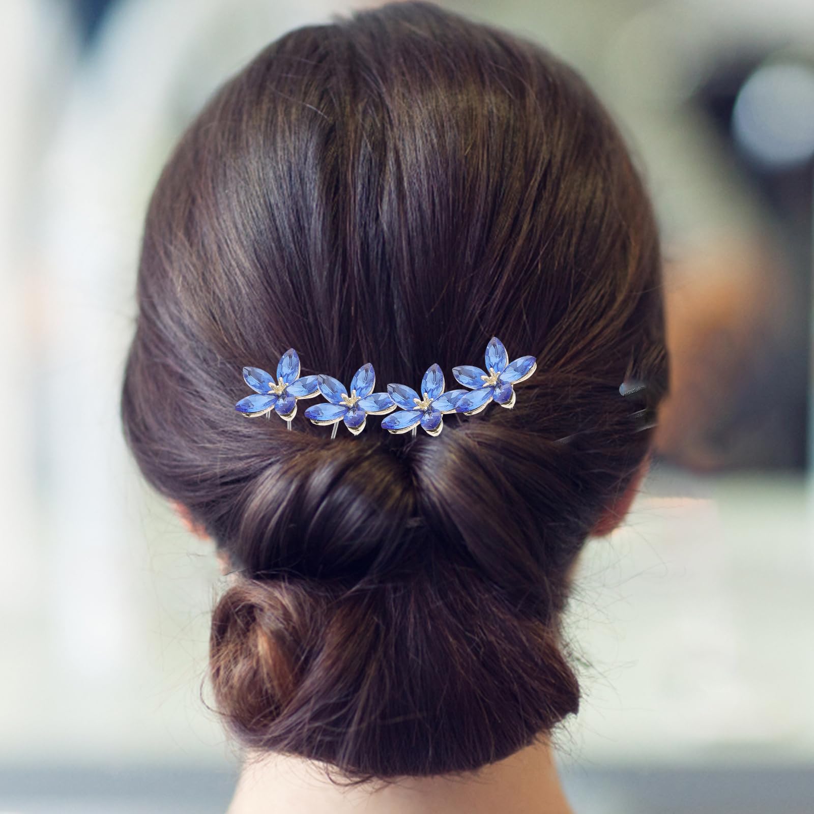 minkissy 4 niebieskie szpilki do włosów na wesele, w kształcie litery U, spinki do włosów, spinki do włosów na wesele, szpilki do włosów typu chignon do włosów, ze stopu metali, dla panny młodej,
