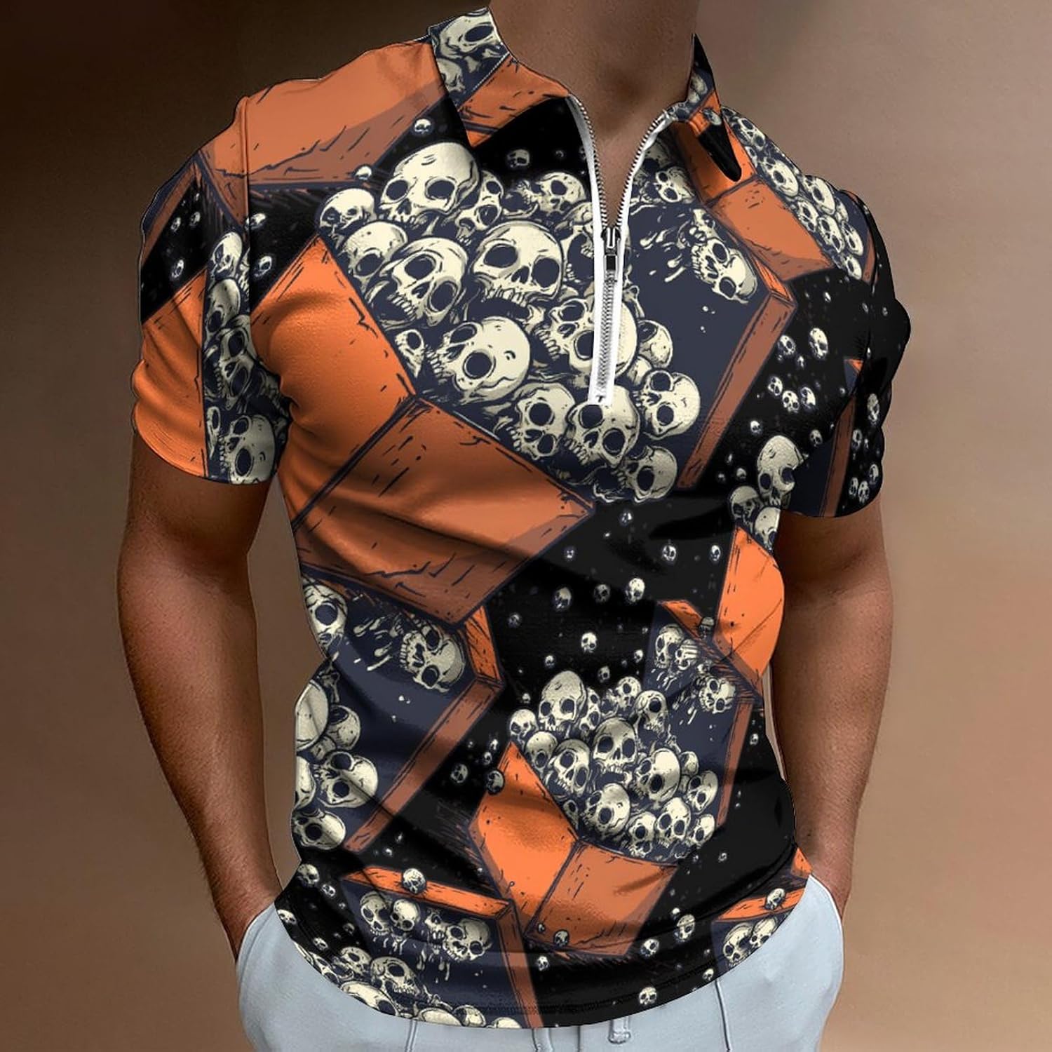 Goth Cute Skull Box Polo Shirts for Men Dress Shirts Short Sleeve Golf Shirt Casual T-Shirts Top