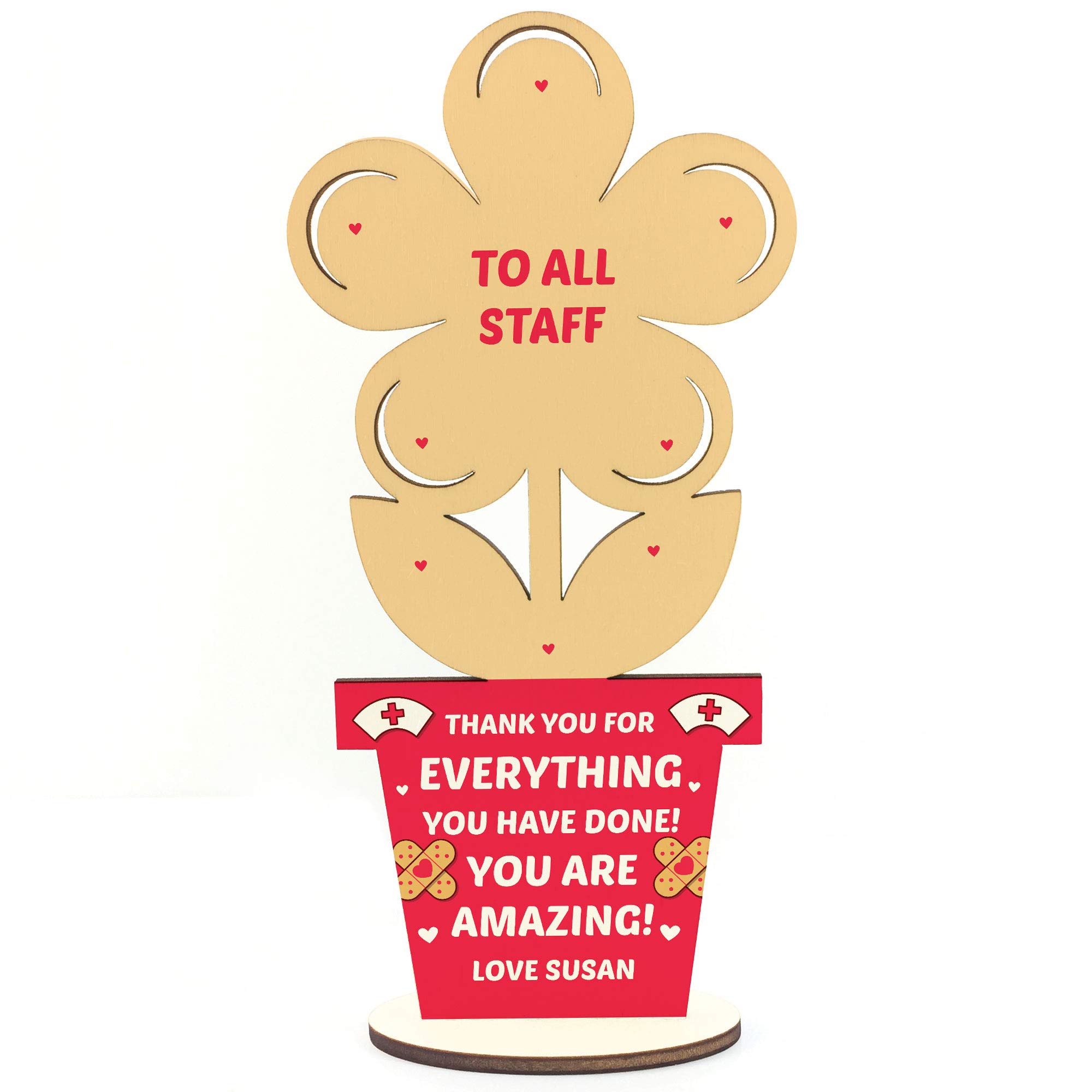 RED OCEAN Novelty Gift For Nurse Doctor Personalised Wood Flower Thank You Gift Hospital Staff Gift