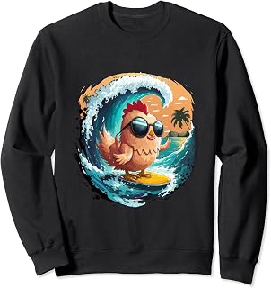 Surf's Up Chicken Beach Vibes Summer Surfing Wave Sweatshirt