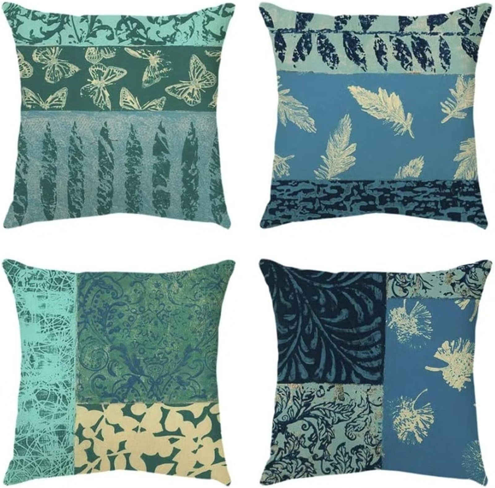 Housse de Coussin 45x45cm Lot de 4 Bleu Taie d'oreiller Décoratif Canapé en Lin Housse Coussin Decoration Chambre à Coucher à Motif Géométrique pour Sofa Canapé Chambre Salon Decoration -KT88