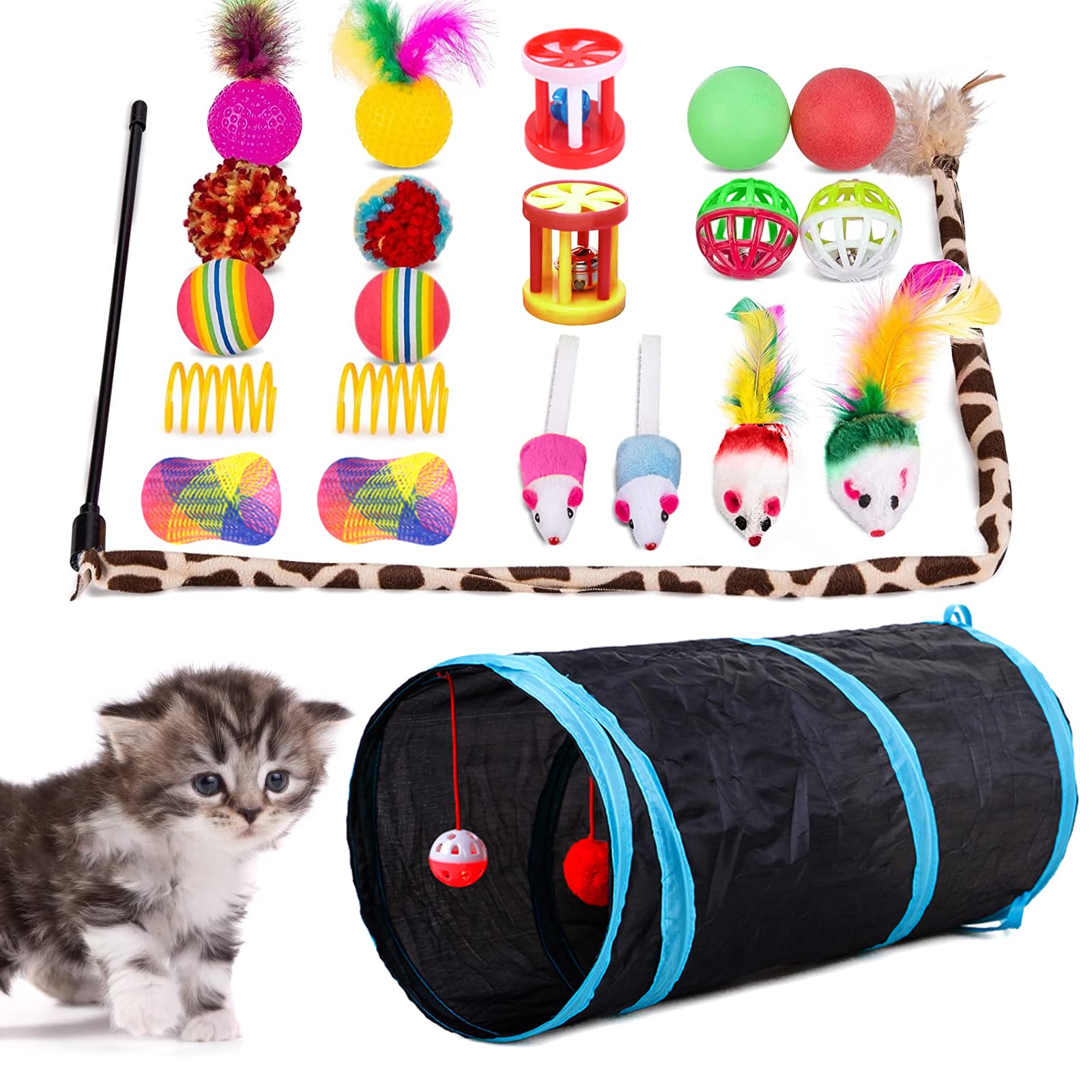 YAUYAP Cat Tunnel, 22 Pieces Cat Toy, Foldable Cat Tunnel for Indoor Activities for Cats โ image 1