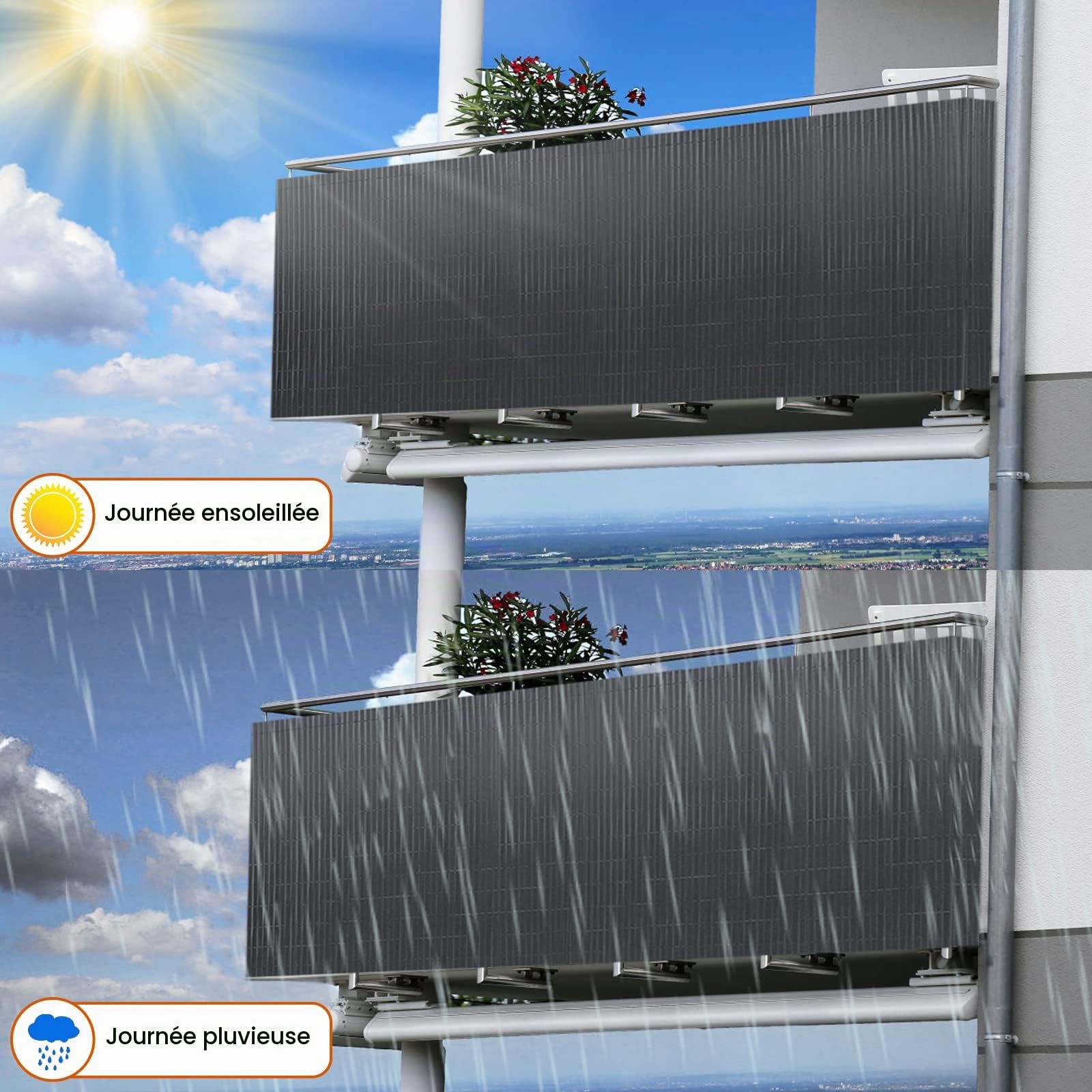 YRHome Brise-vue en PVC stable en forme de W - 200 x 800 cm - Brise-vue pour balcon - Avec serre-câbles - Protection contre le vent - Résistant aux intempéries - Résistant aux UV - Pour jardin