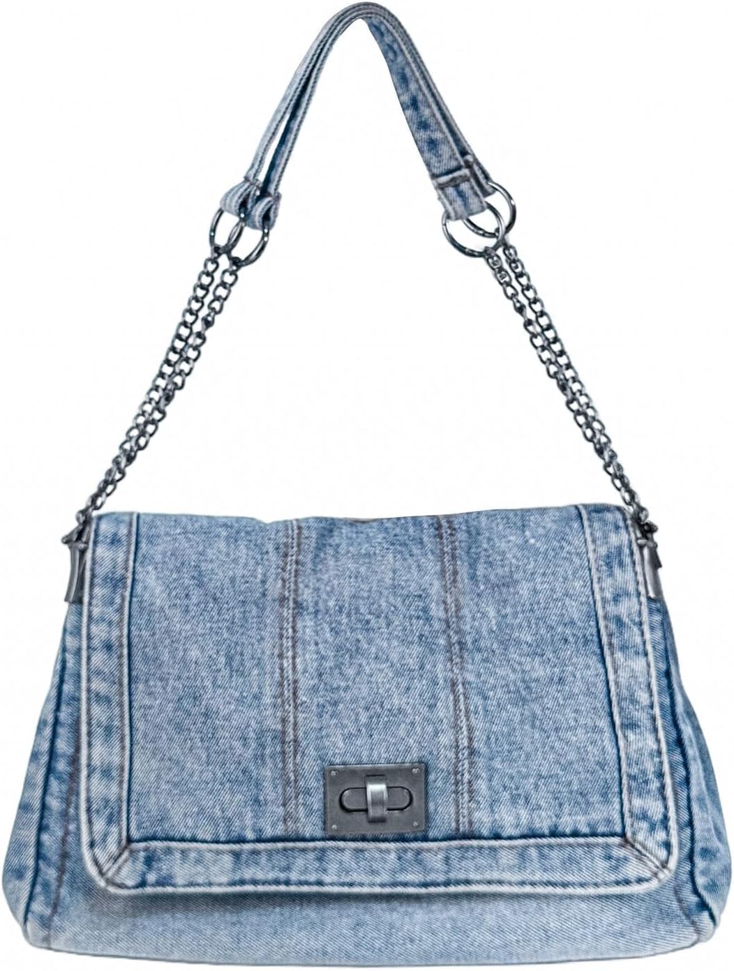Eiyye Denim Purse for Women Vintage Jean Crossbody Purse with Chain Strap & Turn-Lock Flap Casual Hobo Style - Image 6
