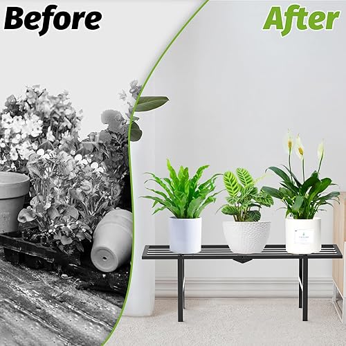 Miniatura 8 de Soporte para plantas de 1 nivel para interiores y exteriores, paquete de 2 estantes plegables de metal resistente, soporte para macetas de
