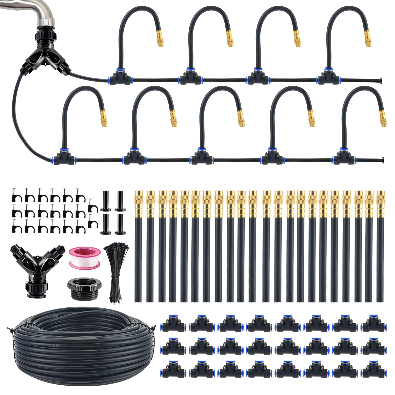 Kit sistema riego jardín 30 m, riego por goteo con 24 boquillas pulverizadoras, riego 360° alrededor, ajuste preciso de niebla de agua, sistema riego para huerto, invernadero, balcón, jardín