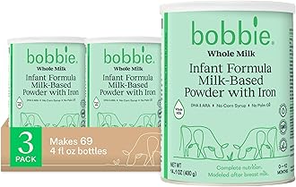 Bobbie Whole Milk, Grass Fed Baby Formula with Iron, Plant Based DHA and ARA, Vitamin D and Protein Blend Modeled After Breast Milk, For Newborn Baby to 12 Month Old, 14.1 oz, 3 Pack