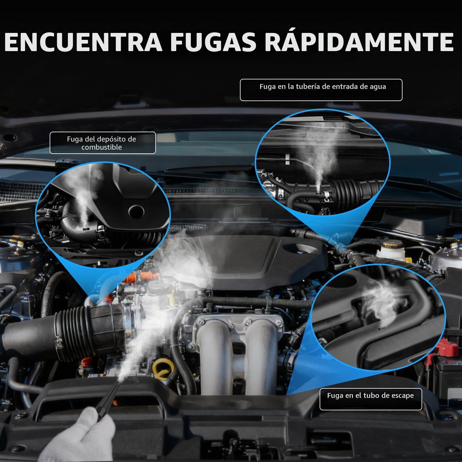 Máquina de Humo para Coches T80 - Detector de Fugas EVAP 12V con Bomba de Aire Integrada y Medidor de Nivel de Aceite, Probador de Fugas de Combustible y Vacío para Coches, Motos, Barcos y Vehículos