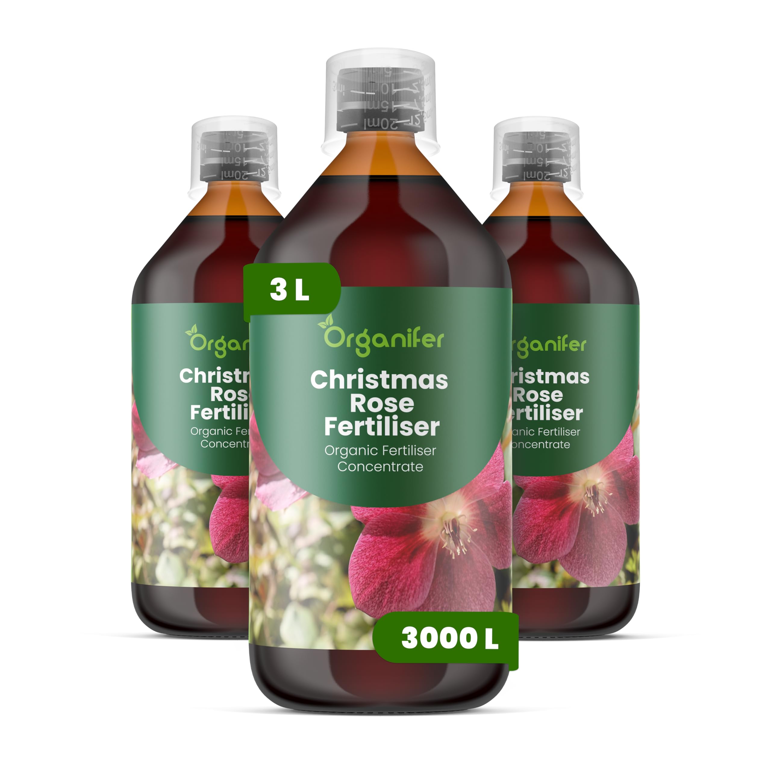 Fertilizante Líquido - 3x1L - Para Rosas De Navidad - NPK 3-4-3 | Plantas Invernal Robusta - Organifer