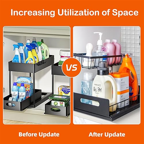 Miniatura 5 de MZUOTU Organizador y almacenamiento para debajo del fregadero, organizador de armario extraíble de 2 niveles, estante deslizante, almacenamiento de