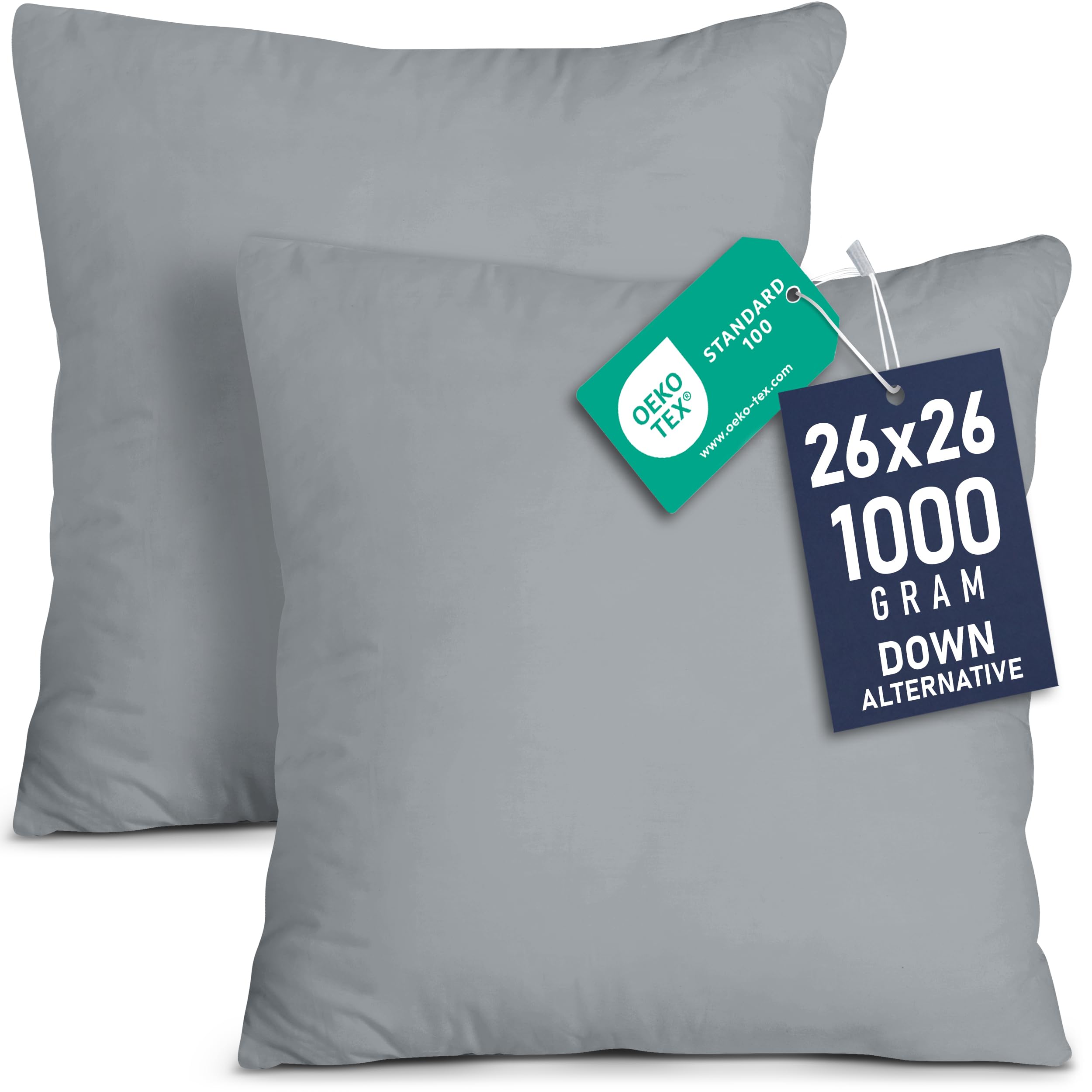 Utopia Bedding Throw Pillows Insert (Pack of 2, Grey) - 26 x 26 Inches Bed and Couch Pillows - Indoor Decorative Pillow