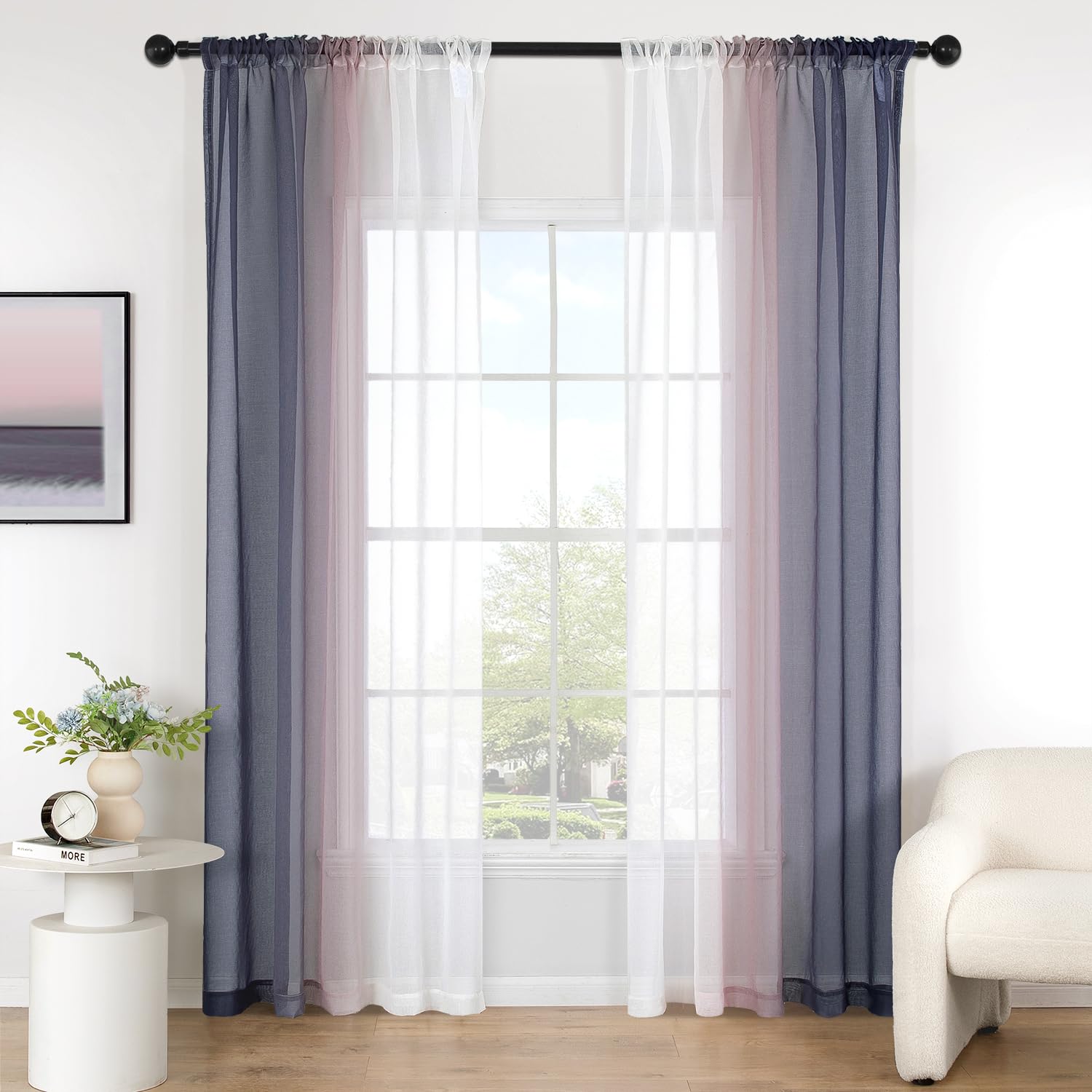 MIULEE Cortinas Translúcida Visillo Suave Poliéster Cortinas Gradiente Horizontal Ventanas Gasa Moderna para Habitación Dormitorio Balcon Cocina Salón 2 Unidades 140x245cm Violeta