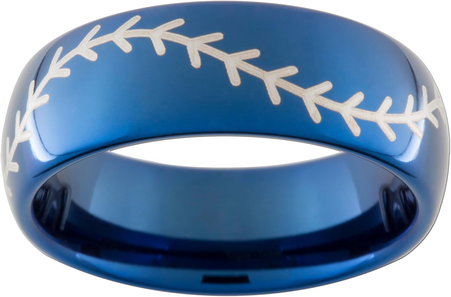 Custom Jewelry 8mm Blue Dome Tungsten Baseball Stitch Band Ring for Men Women Sizes 3-17