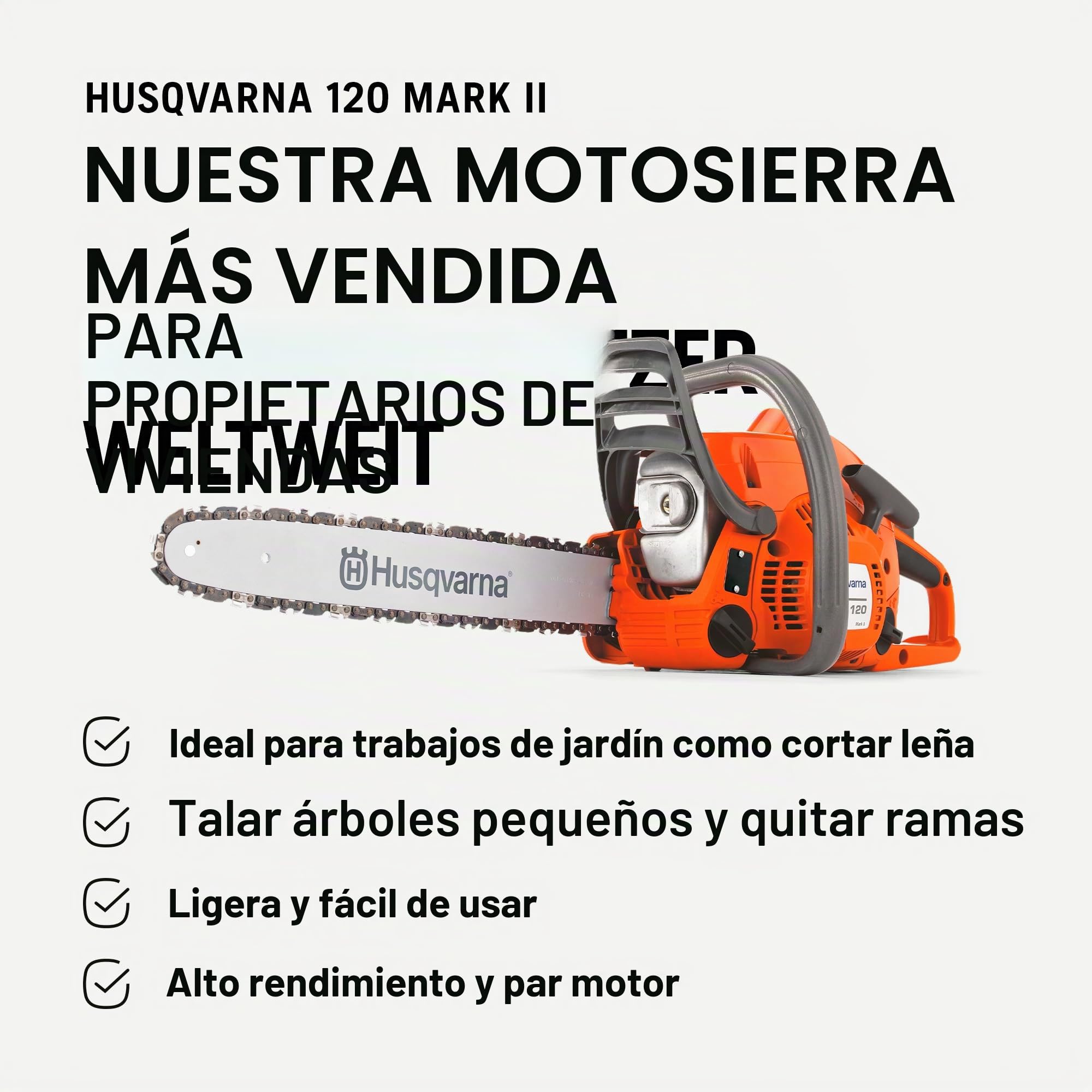Husqvarna Motosierra de gasolina 120 II de 14 pulgadas, 38,2 cc