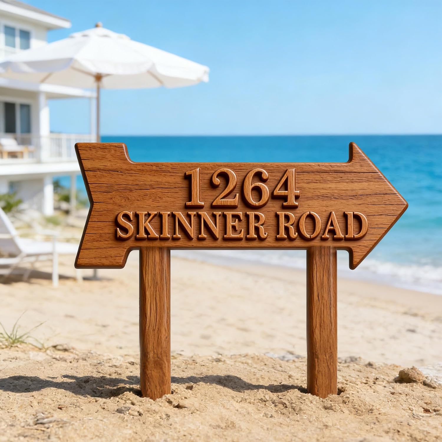 Personalized Arrow Wooden Address Sign, Custom House Number with Stake & Street Name Yard Sign, Rustic Farmhouse Directional Driveway Marker, Outdoor Weatherproof Home Address Plaque for Front Yard