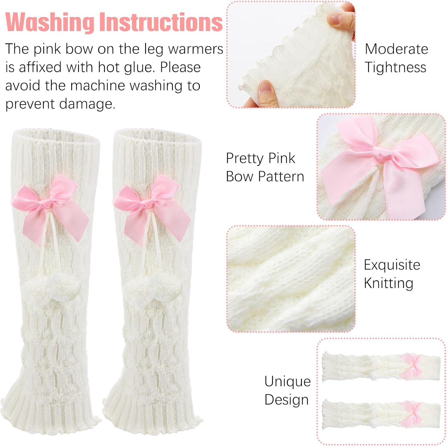 Cutecrop 2 Pcs Y2K Accessories Leg Warmers and Arm Warmers Set for Women and Girls Winter Soft Ribbed Fingerless Gloves and Socks with Bow and Fur Balls Harajuku Kawaii Lolita Style