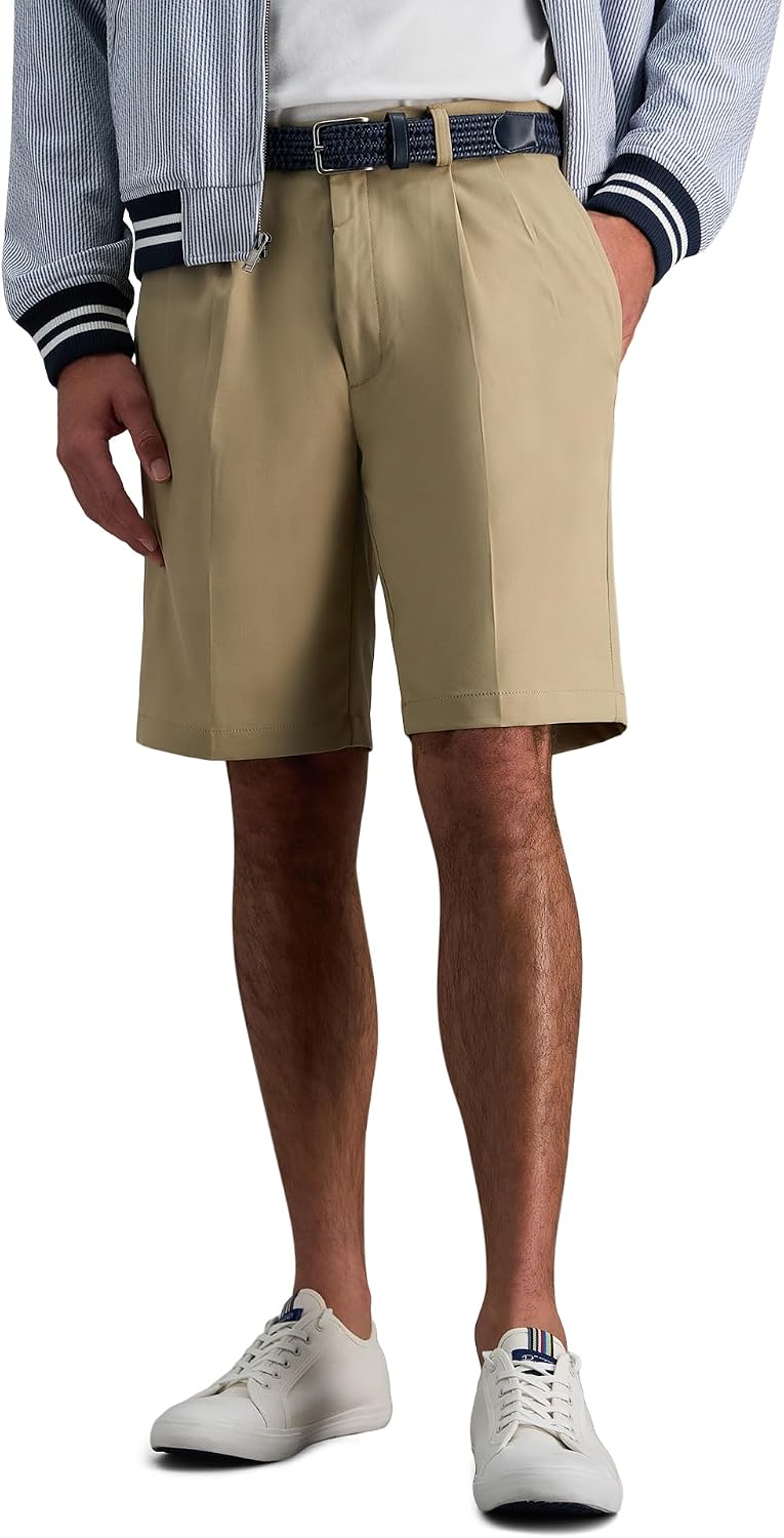 Haggar Men's Cool 18 Pro Straight Fit Pleated Front 4-Way Stretch Expandable Waist Golf Performance Short