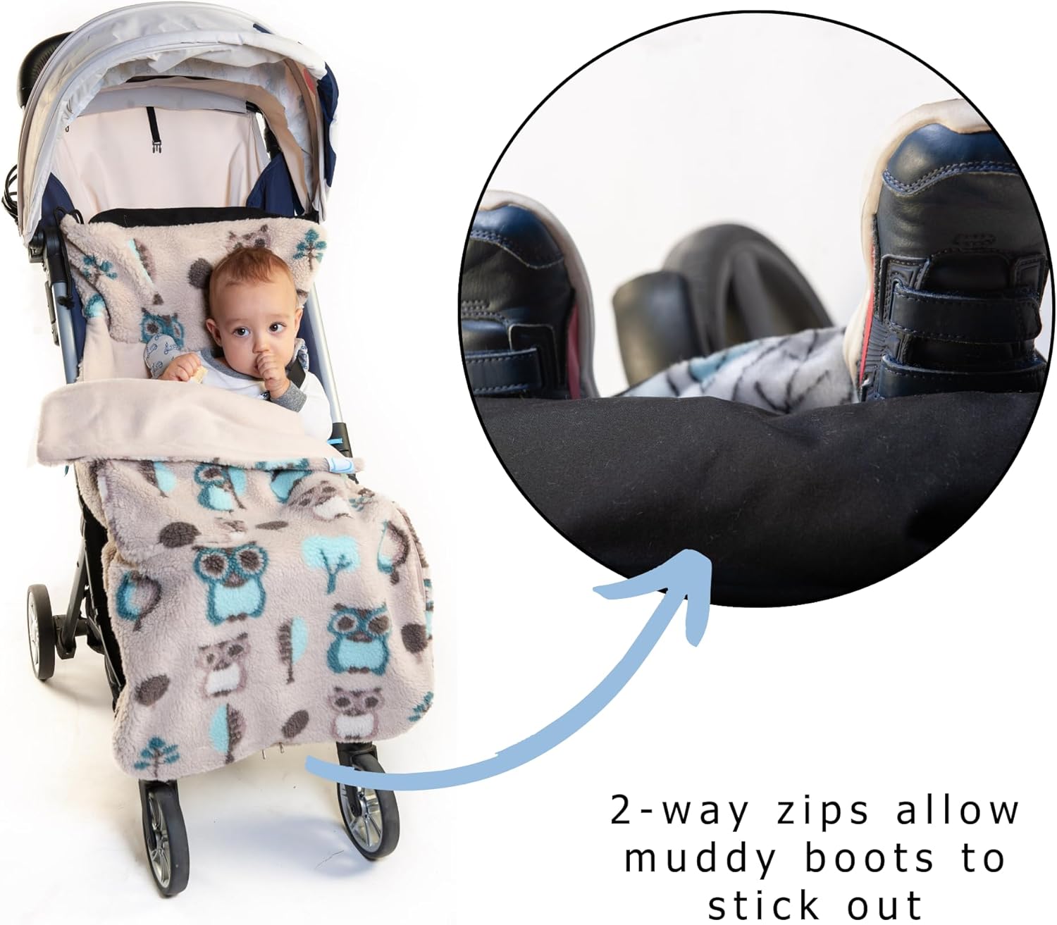 Universal Snuggle Sherpa Baby Stroller Footmuff Bunting Bag, 2-in-1 Seat Liner & Pushchair Footmuff to Keep Baby Warm & Dry, Woodland Wisdom