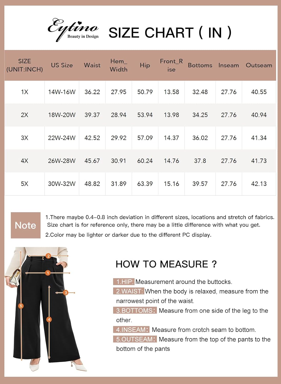 Eytino Womens Plus Size Wide Leg Pants Elastic High Waisted Casual Work Pants Lounge Trousers with Pockets (1X-5X) - Image 6