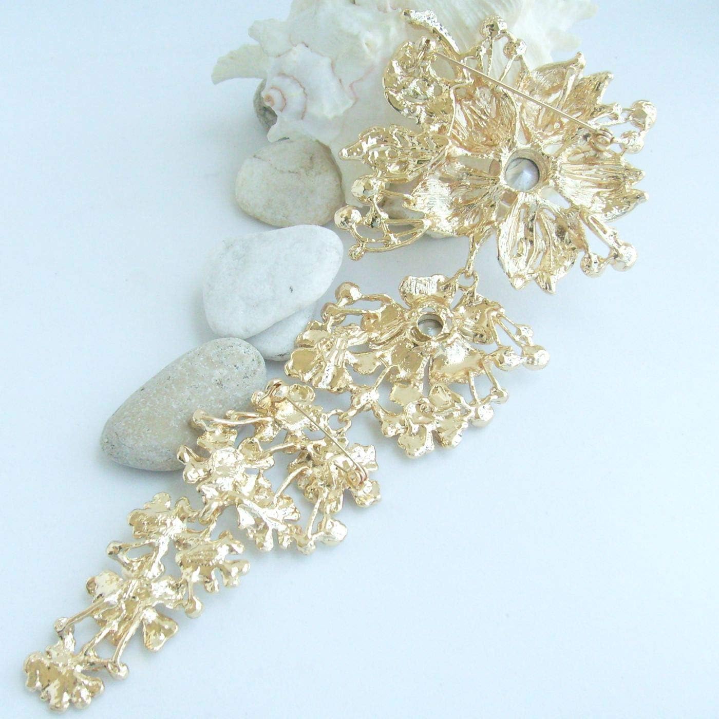 Sindary Large Orchid Flower Brooch - 7.28 Inch, Austrian Crystal, For Women's Accessories - View #9