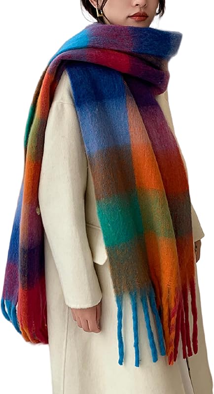 Bufanda cálida de Invierno para mujer, Mantón largo, bufandas grandes, manta gruesa para clima frío, bufandas coloridas a cuadros