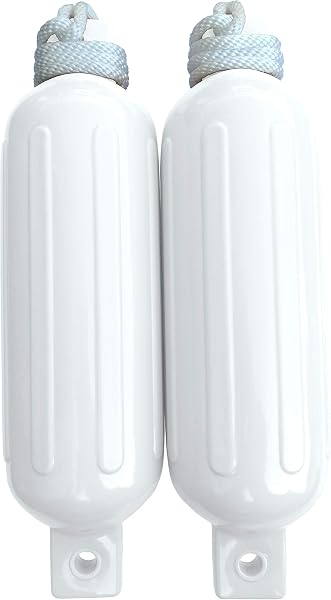 Dock Edge Twin Eye, Dolphin Boat Fenders, Ribbed, 2-Pack with Dockside Lines