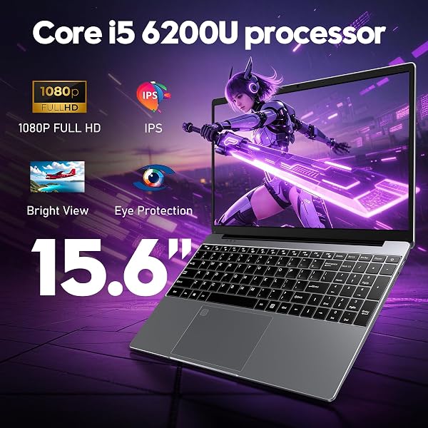 FUNYET Ordinateur Portable 15,6 Pouces 2026 New Laptop, 16 Go de RAM, SSD 512 Go,PC Portable Core i5-6200U, IPS FHD 1920 * 1080 Notebook, 5000 mAh,Clavier rétroéclairé, Ouverture à 180° - 4