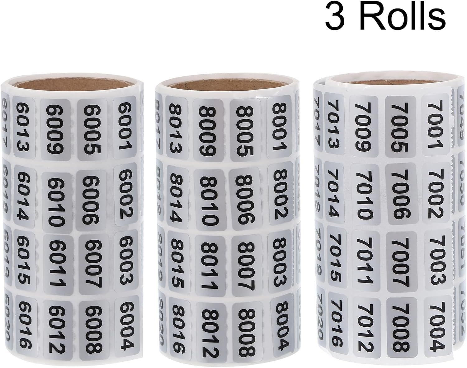 MECCANIXITY Consecutive Number Stickers, 6001 to 7000, 7001 to 8000, 8001 to 9000 Inventory Label Numbers for Office Warehouse Numbering, Total 3000pcs