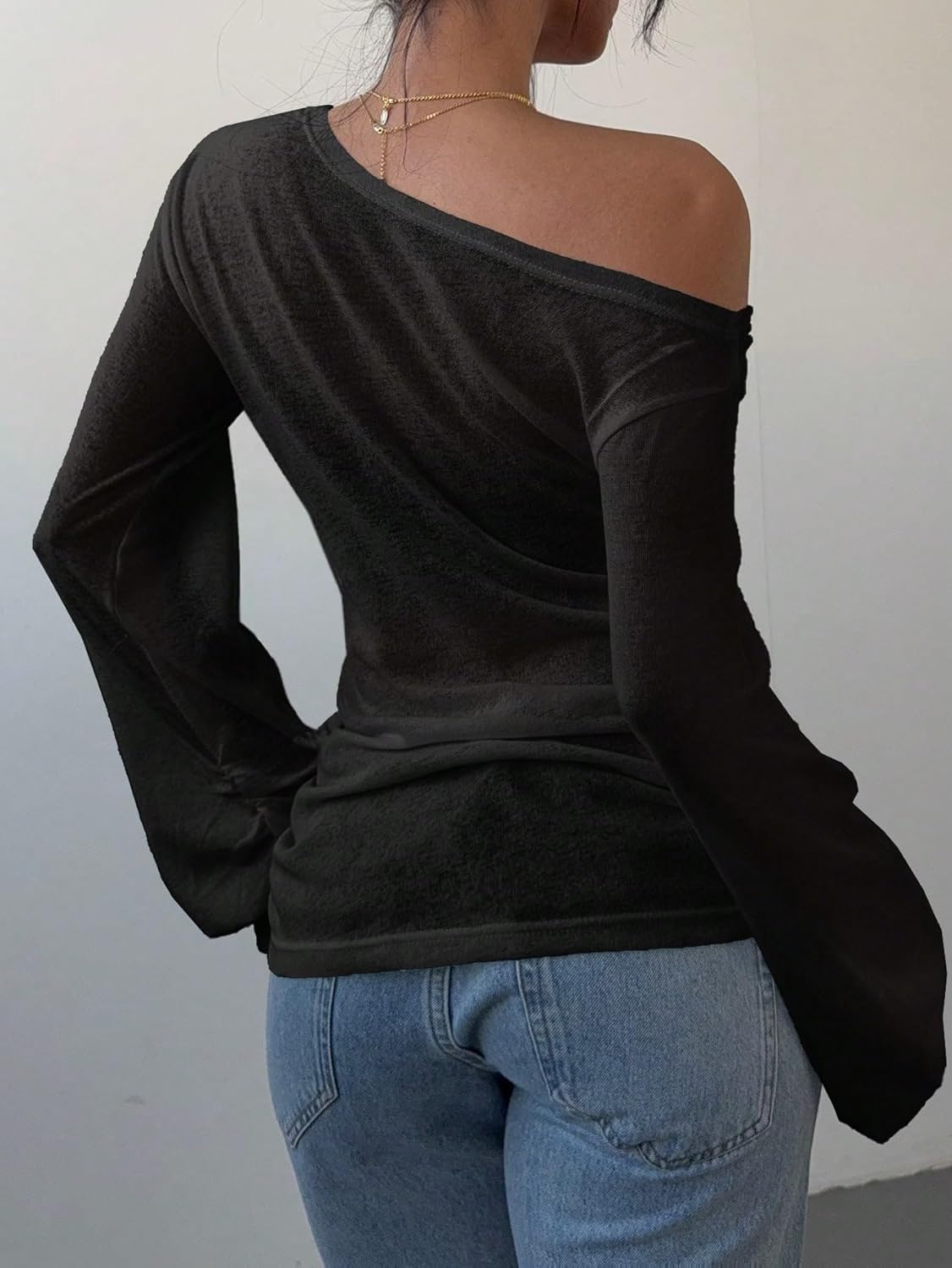 SOLY HUX Women's Off The Shoulder T Shirt Long Sleeve Ruched Tee Dressy Casual Tops - Image 2