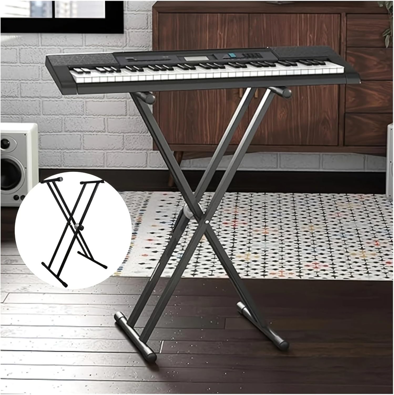 61/76/88 keys double tube X-type universal piano stand piano keyboard stand, no installation floor folding portable guzheng stand lifting portable piano stand weight capacity 66.14LB