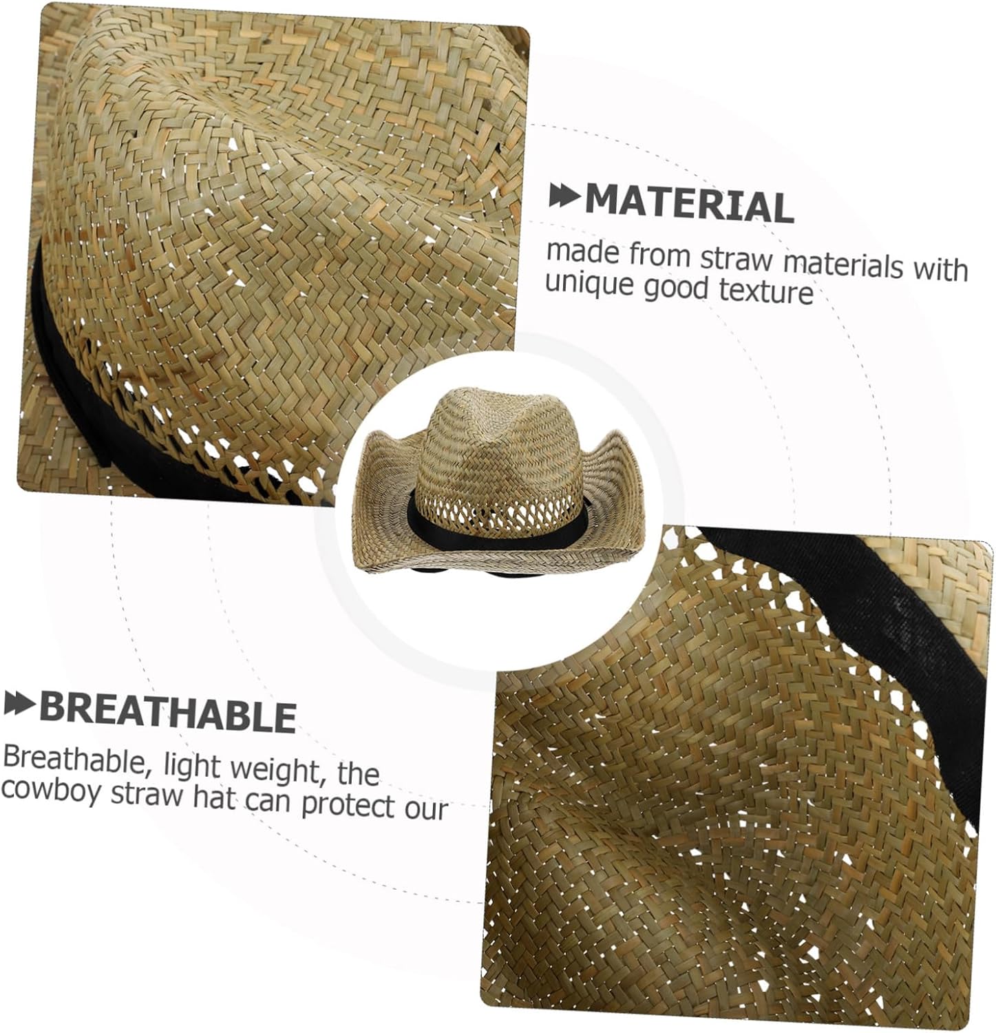 Halloween Men Straw Cowboy Hat Wide Brim, Lightweight Breathable
