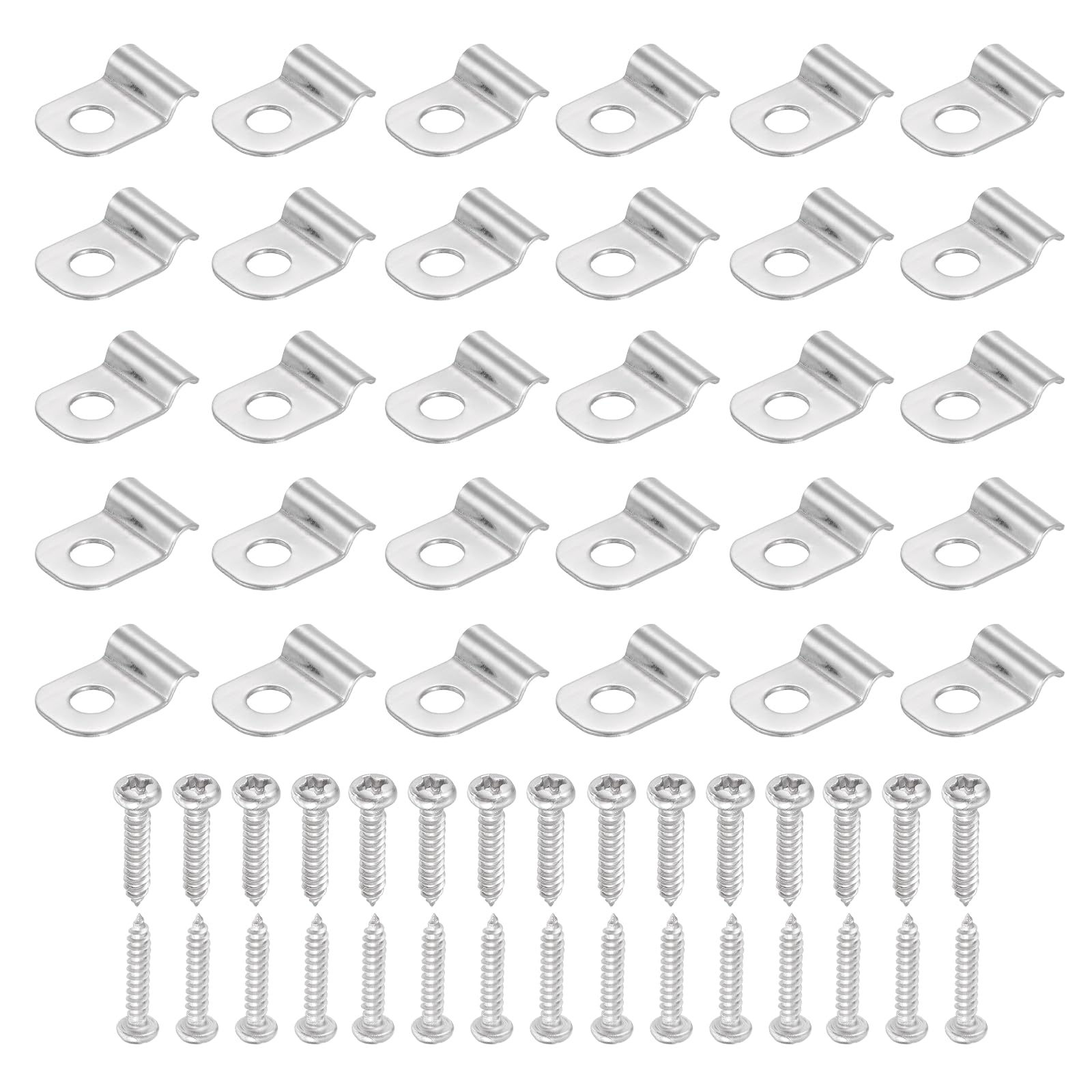 sourcing map 50Pcs 3mm(1/8") One Hole Rigid Pipe Strap, 304 Stainless Steel Conduit Clamp Thicken U Bracket Heavy Duty Pipe Clamp with Self-Tapping Screws for Fixing Tube Cable, Silver