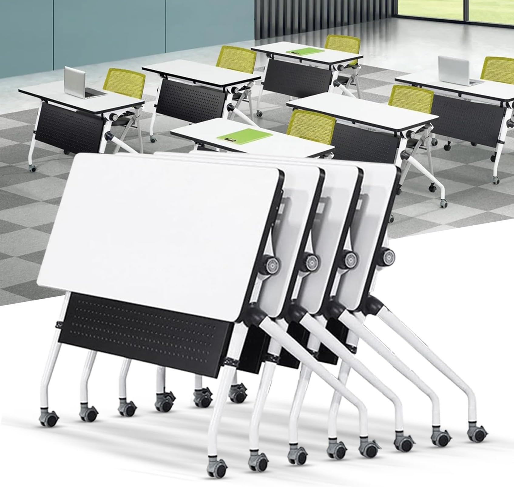 Klappbarer Konferenzzimmertisch mit leisen Lenkrollen, großer Seminarschreibtisch mit Klappdeckel für einfache Lagerung, Clubtisch für Meetings und Veranstaltungen, 1,8 m