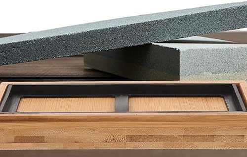 Miniatura 6 de Yardwe Soporte de piedra de afilar de bambú con base de goma antideslizante, ideal para afilar cuchillos de cocina en el hogar, 8.46 x 3.74 x 0.98