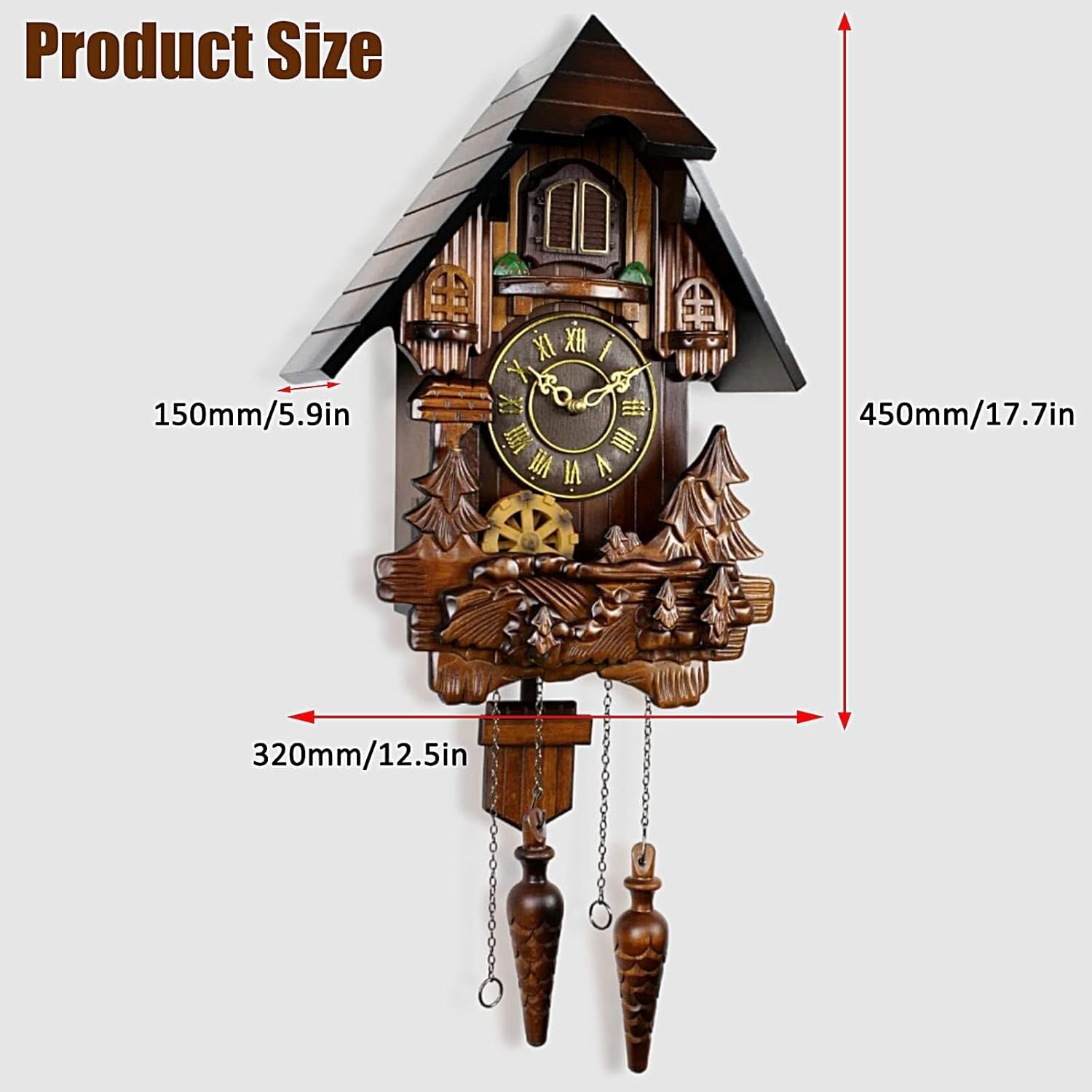 Wall Clock,Cuckoo Clocks,Cuckoo Clocks for Wall,Handcrafted Wall Clock Home Decor Cuckoo Clock Solid Wood Carvings of Trees Clock Wall Decor Brown Decor Home Decor Office Decor