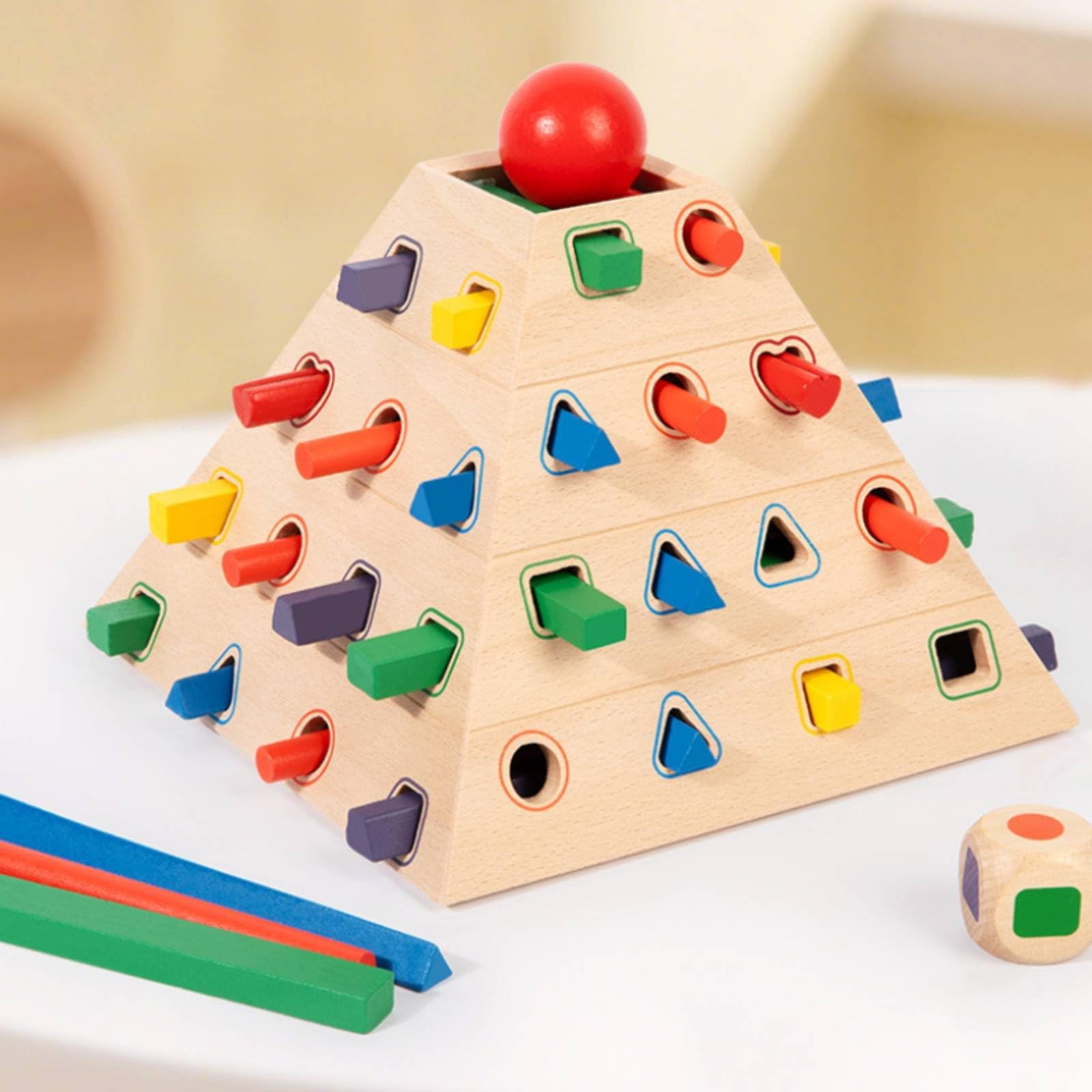 Kinder Pyramiden Pädagogisches Spielzeug Lernspiel Gesellschaftsspiel mit Würfelrunde Und Stäbchen Herausziehen Ohne Kugelfall Fördert Ausdauer