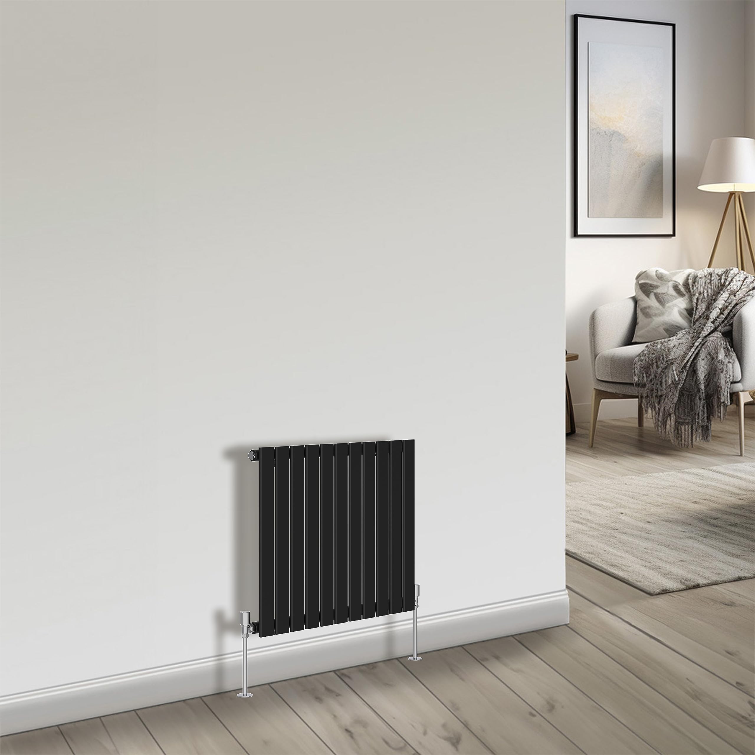 Nrg Black Bathroom Radiator 600X748mm Single Flat Panel Central Heating