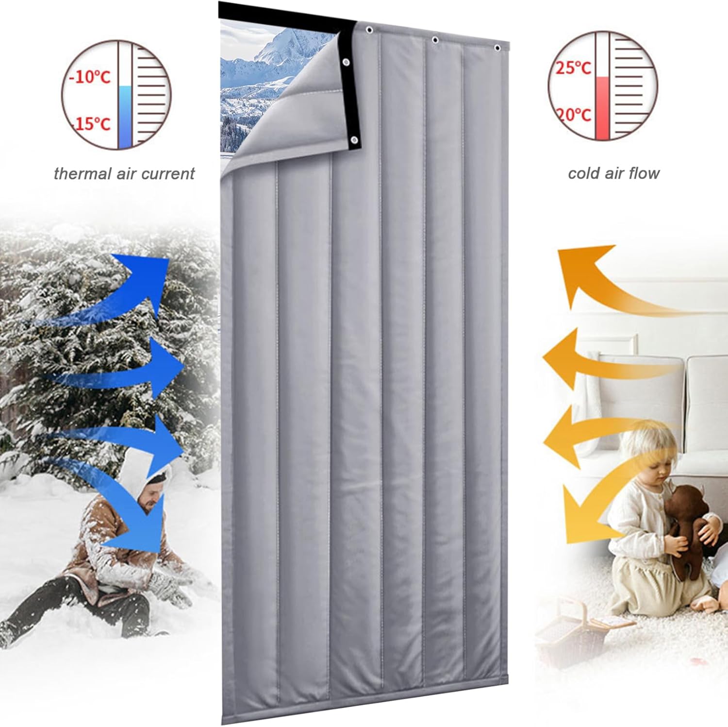 Thermal Insulated Door Curtain 83x35'' Insulated Door Curtain for Winter Soundproof Windproof Door Cover Weighted Doorway Curtains Keep Warm/Cool, Home Decor