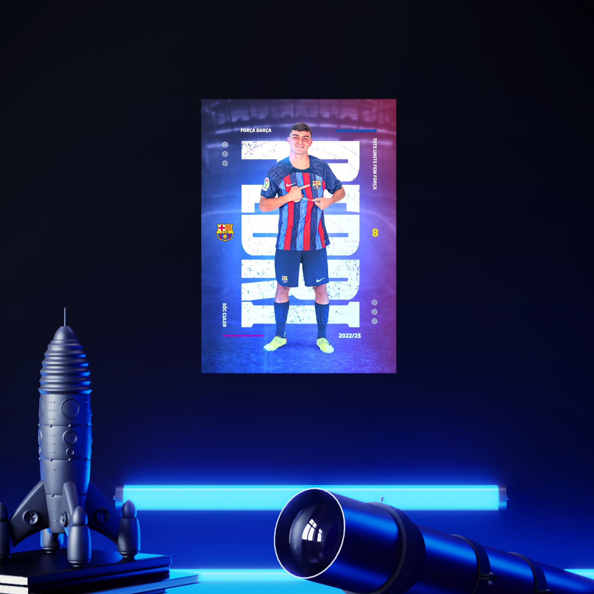 Displate - Póster de Metal - Montado con Imán - FC Barcelona - FCB Home - Pedri - Taille M - 32x45cm Matt