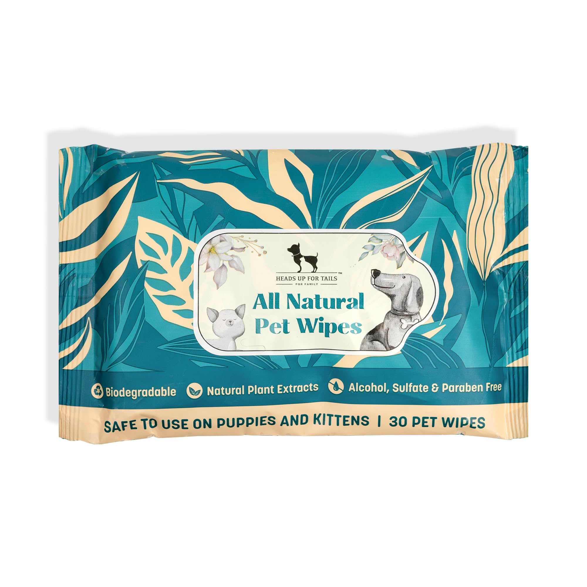 HUFT Biodegradable Pet Wipes – 30 Wipes | Gentle Cleaning for Dogs & Cats | Alcohol-Free & Skin-Friendly | Deodorizing & Hygienic | Ideal for Daily Use, Travel & Quick Grooming