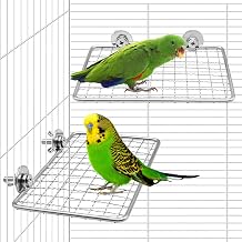 BNOSDM Bird Perch Platform 2 Pcs Stainless Steel Grid Parrot Perches Stand Shelf Parrots Platform Perch Small Birds Cage Accessories for Parakeets, Budgies, Conures, Cockatiels, Lovebirds S