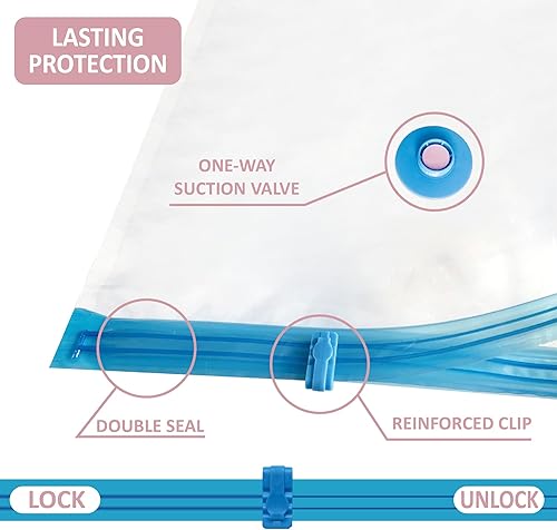 Miniatura 6 de Paquete de 6 bolsas de almacenamiento al vacío jumbo XXL, bolsas de sellado al vacío extra grandes para edredones, ropa de cama, almacenamiento