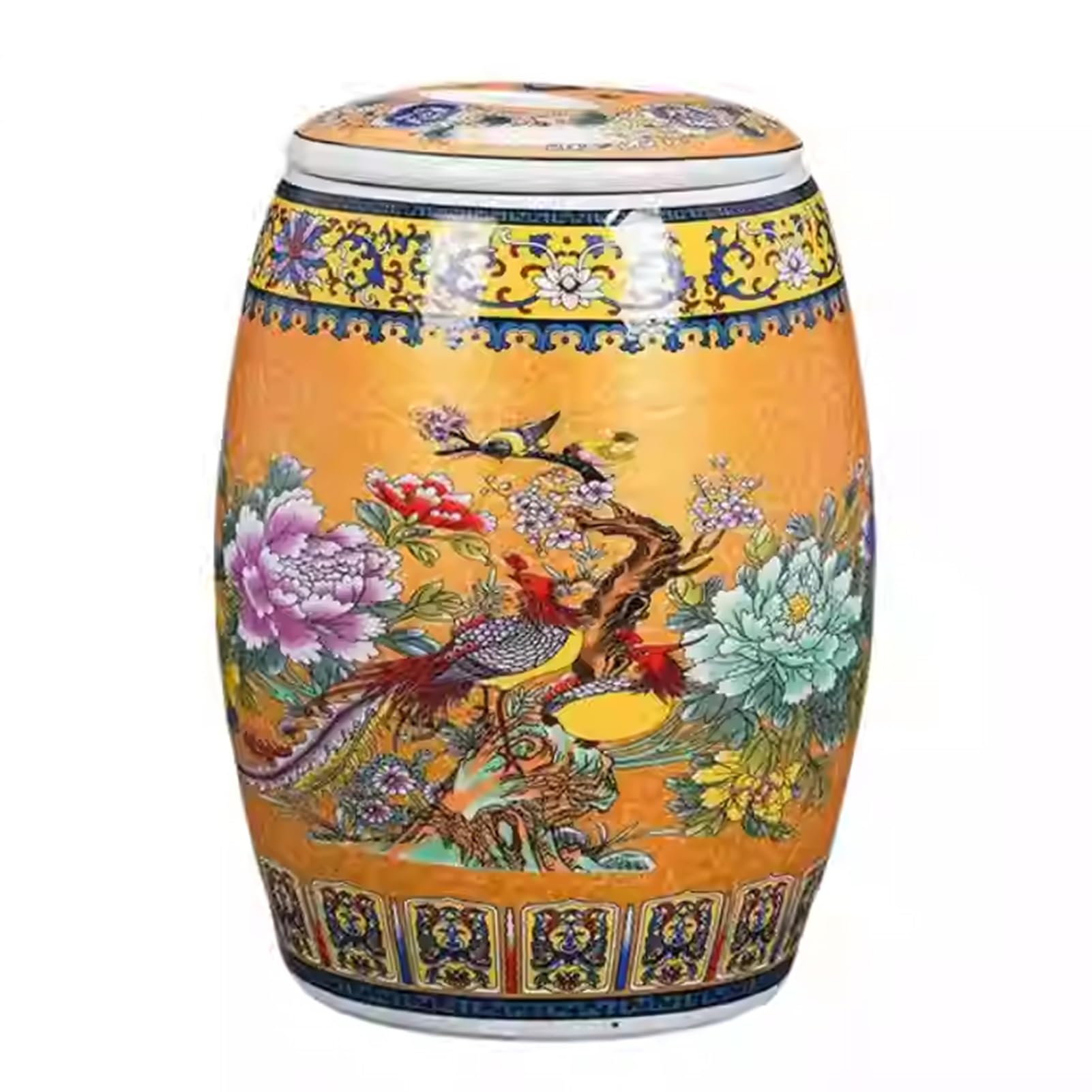 Ceramiczny zbiornik ryżu, Ceramiczny słoik na ryż z zamkniętą pokrywką, wielokolorowy, wiele rozmiarów, na fasolę, kukurydzę, pszenicę, płatki owsiane(Gold,37x30cm/14.6x11.8in)
