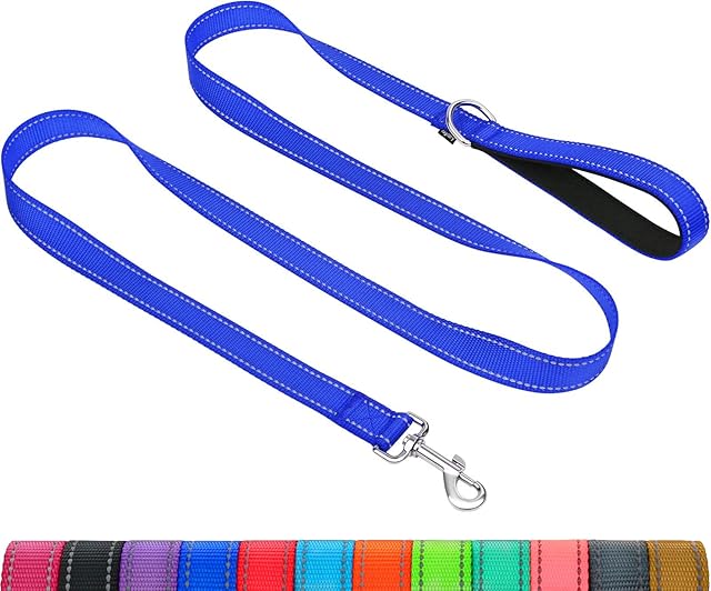 Taglory Smycz dla psa, średniej wielkości, lekka, dwustronna, odblaskowa, wyściełany uchwyt, podparcie od 10 do 75 kg, 1,8 x 2,5 cm, ciemnoniebieska
