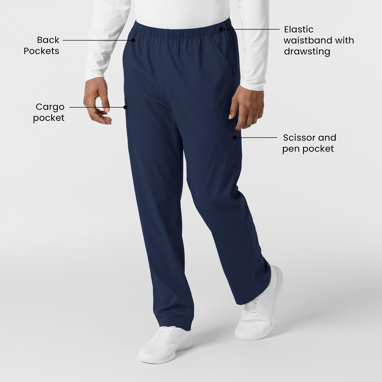 Wink Scrubs Unisex, Boundless, Straight-Leg Pants with Tuck-in Drawstring and 6 Pockets, Navy, L Short - Image 2