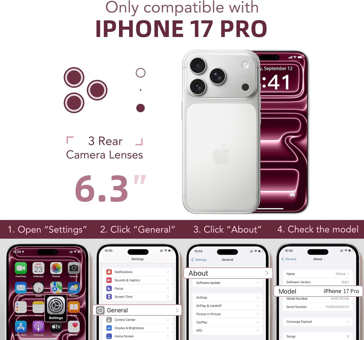 BERFY for iPhone 17 Pro Case, Compatible with MagSafe, Built-in Privacy Screen Protector and Camera Protection, Anti-Spy Full Body Shockproof Clear Phone Case for 17 Pro 6.3", Bright Pink - Image 2