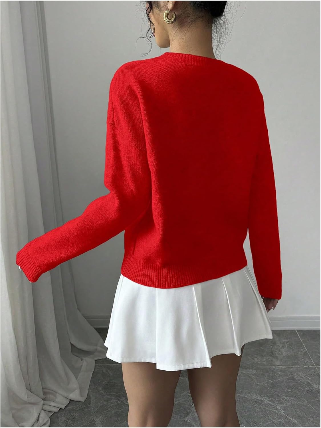 Women's 3D Floral Appliques Crewneck Sweaters Long Sleeve Drop Shoulder Pullovers Elegant Knit Tops - Image 2