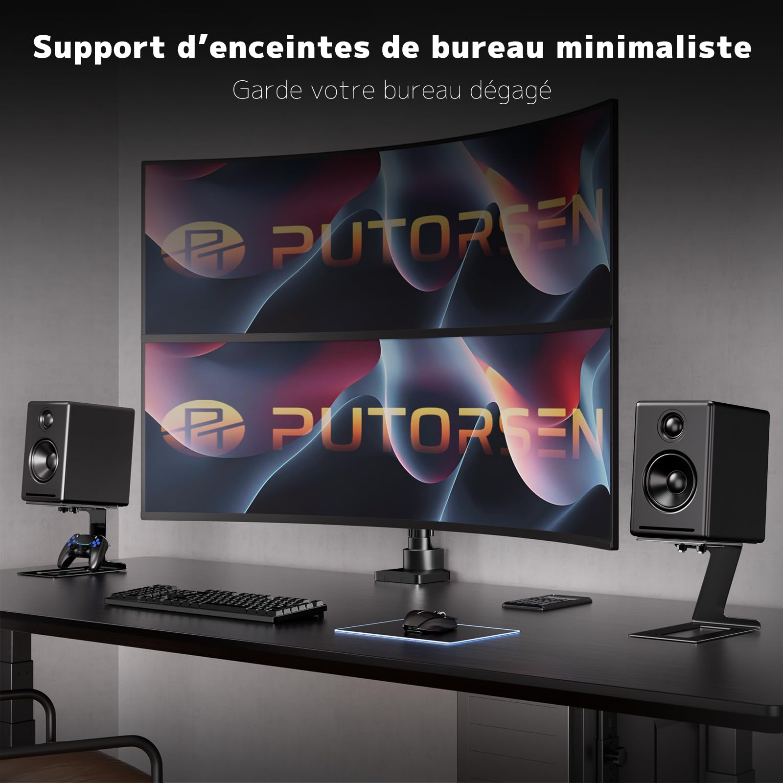 Supports pour Enceintes de Bureau,Supports pour la Plupart des Enceintes Bibliothèque Petites et Moyennes,Profondeur Max 19.6cm,Angle d'Inclinaison 6°,Socles Anti-Vibration avec Pads d'Absorption,Noir