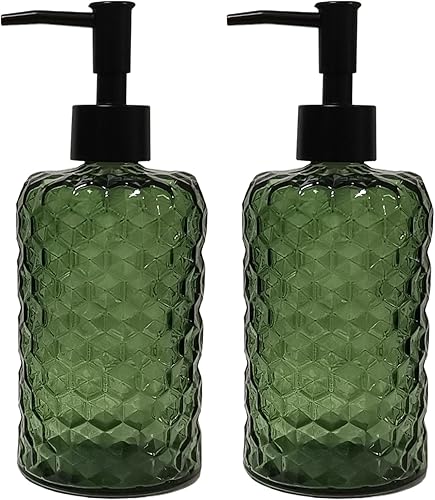 Miniatura 13 de Dispensador de jabón de vidrio con bomba negra, dispensador recargable de jabón líquido para manos de 15 onzas, dispensador de loción y jabón Verde