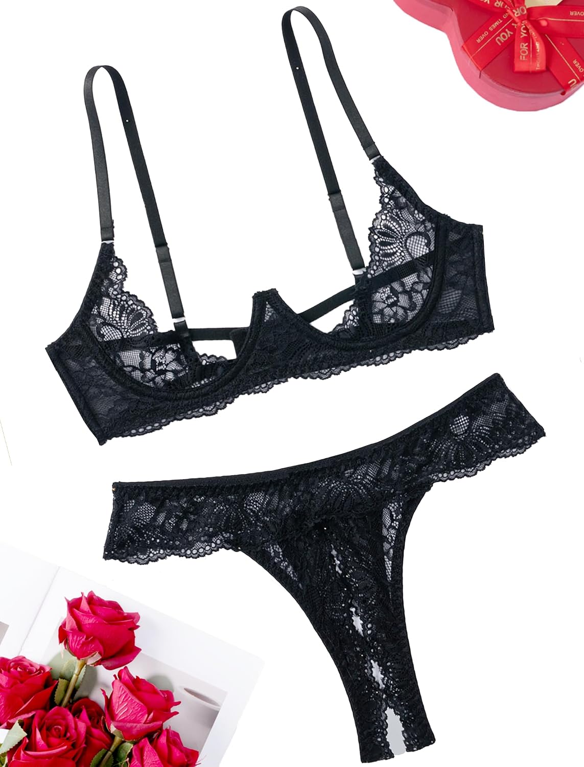 Avidlove Sexy Lingerie Set for Women Lace Bra and Panty Sets Underwire Push Up Lace Lingerie Set